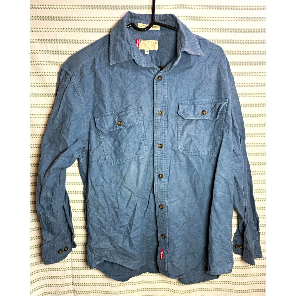 Levi's Blue Chambray Cotton Solid Button-Up Shirt Pockets Men's M LS